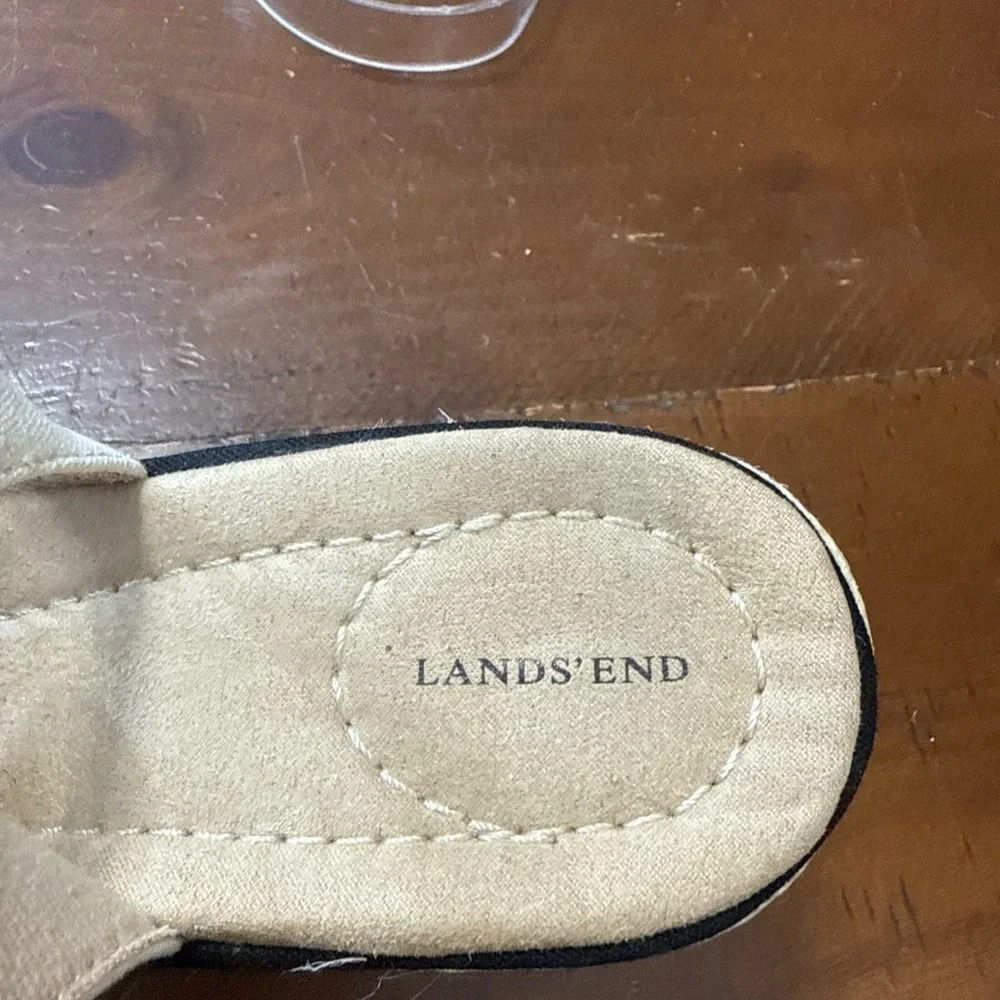 Lands' End Black and Cream Espadrille Slingbacks size 7